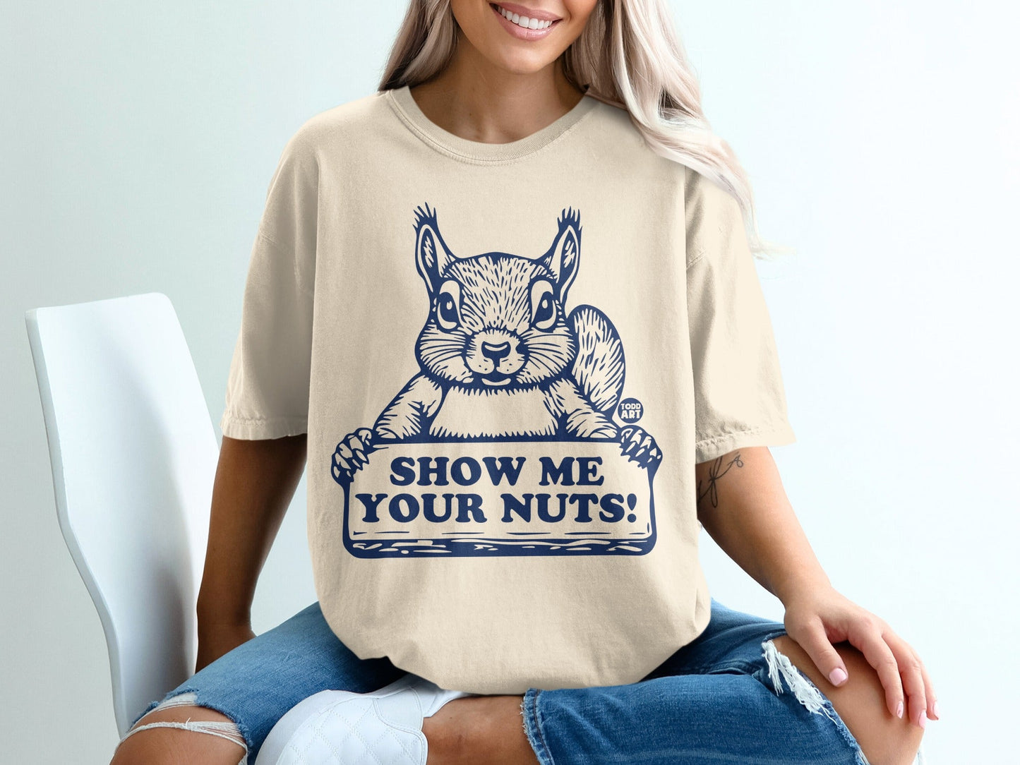 Funny Squirrel T-Shirt, Show Me Your Nuts Tee, Humorous Woodland Animal Shirt, Cheeky Nut Lover Gift T-Shirts, Sarcastic Forest Creature
