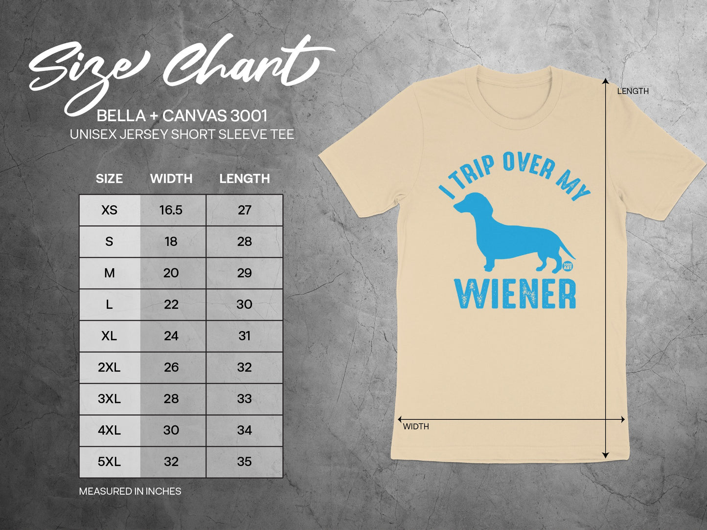 Beige T-shirt with I Trip Over My Wiener text t-shirt product