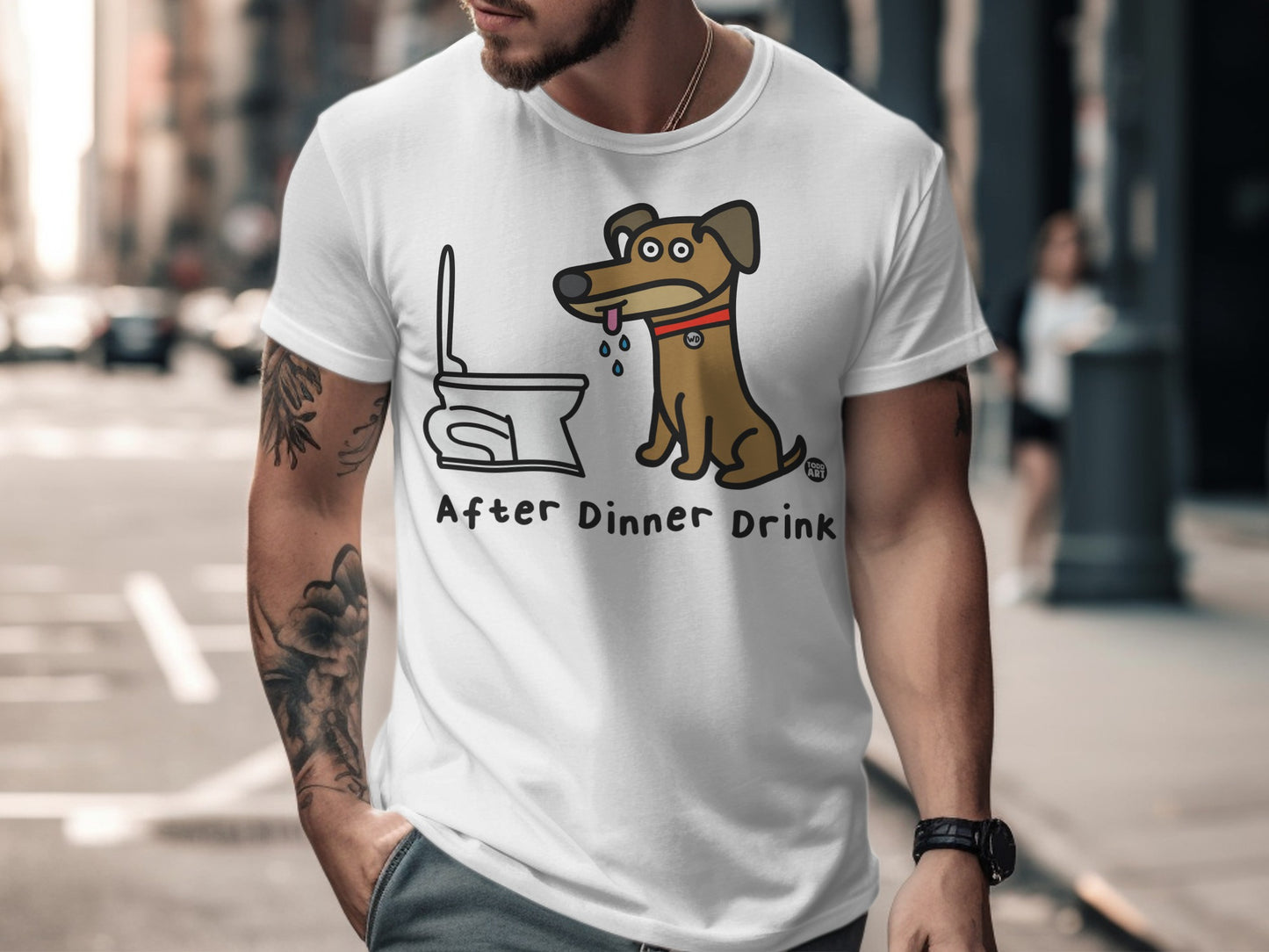 Funny Dog After Dinner Drink Graphic T-Shirt
