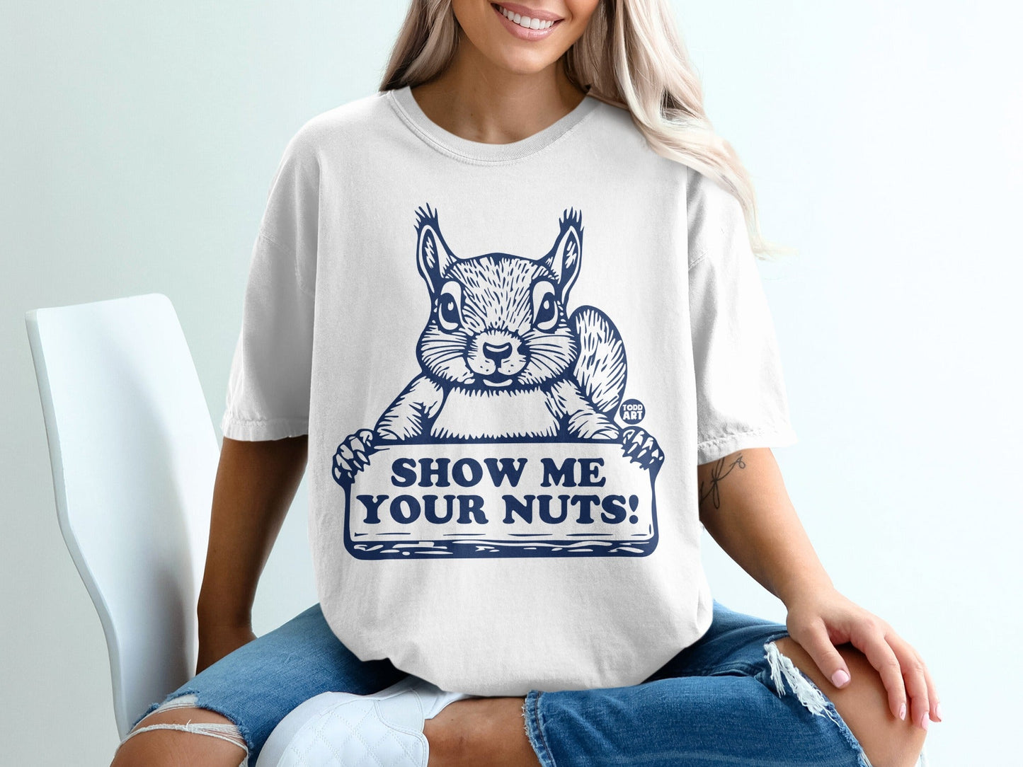 Funny Squirrel T-Shirt, Show Me Your Nuts Tee, Humorous Woodland Animal Shirt, Cheeky Nut Lover Gift T-Shirts, Sarcastic Forest Creature
