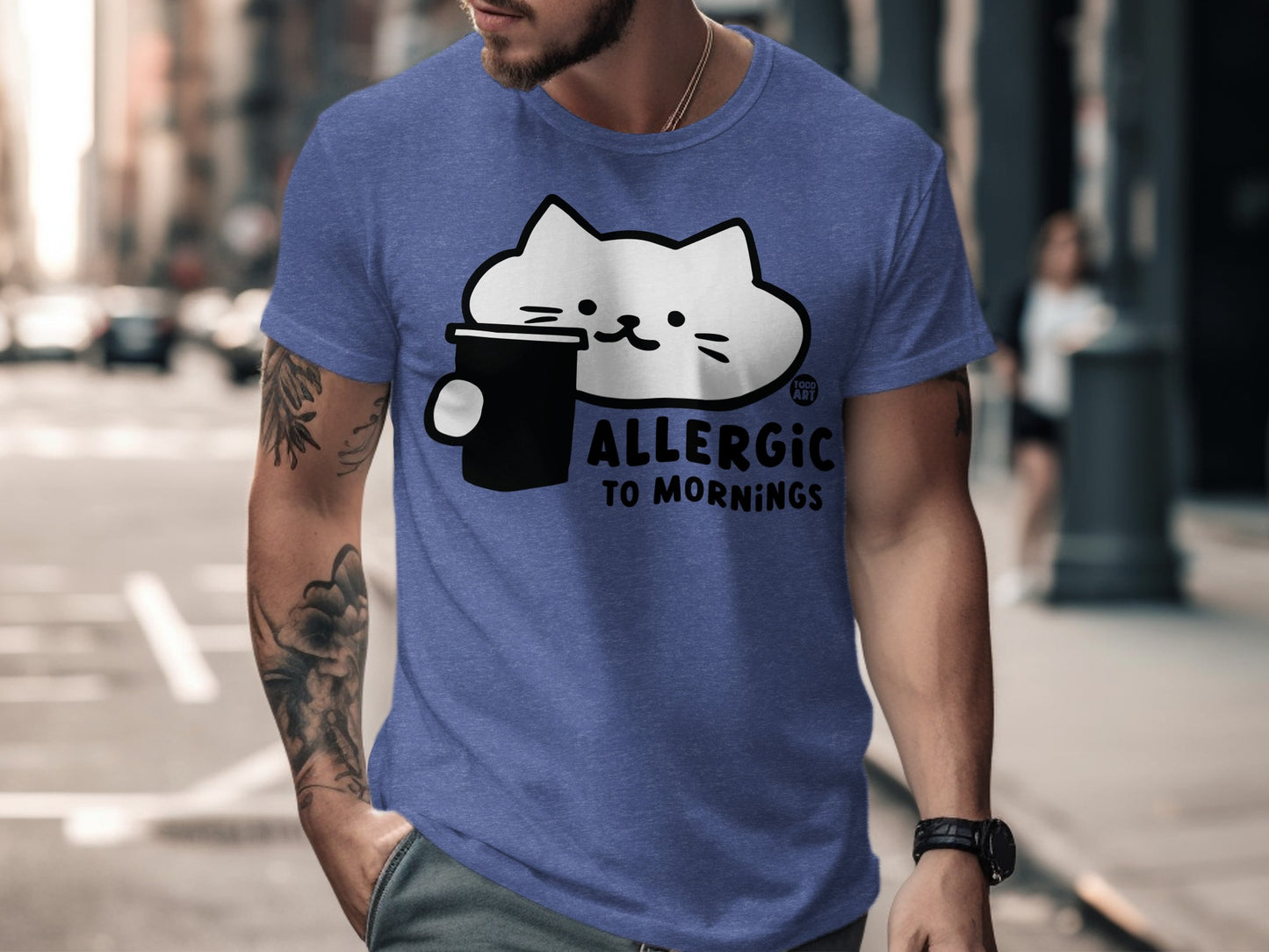 Allergic to Mornings Funny Cat Coffee T-Shirt Product