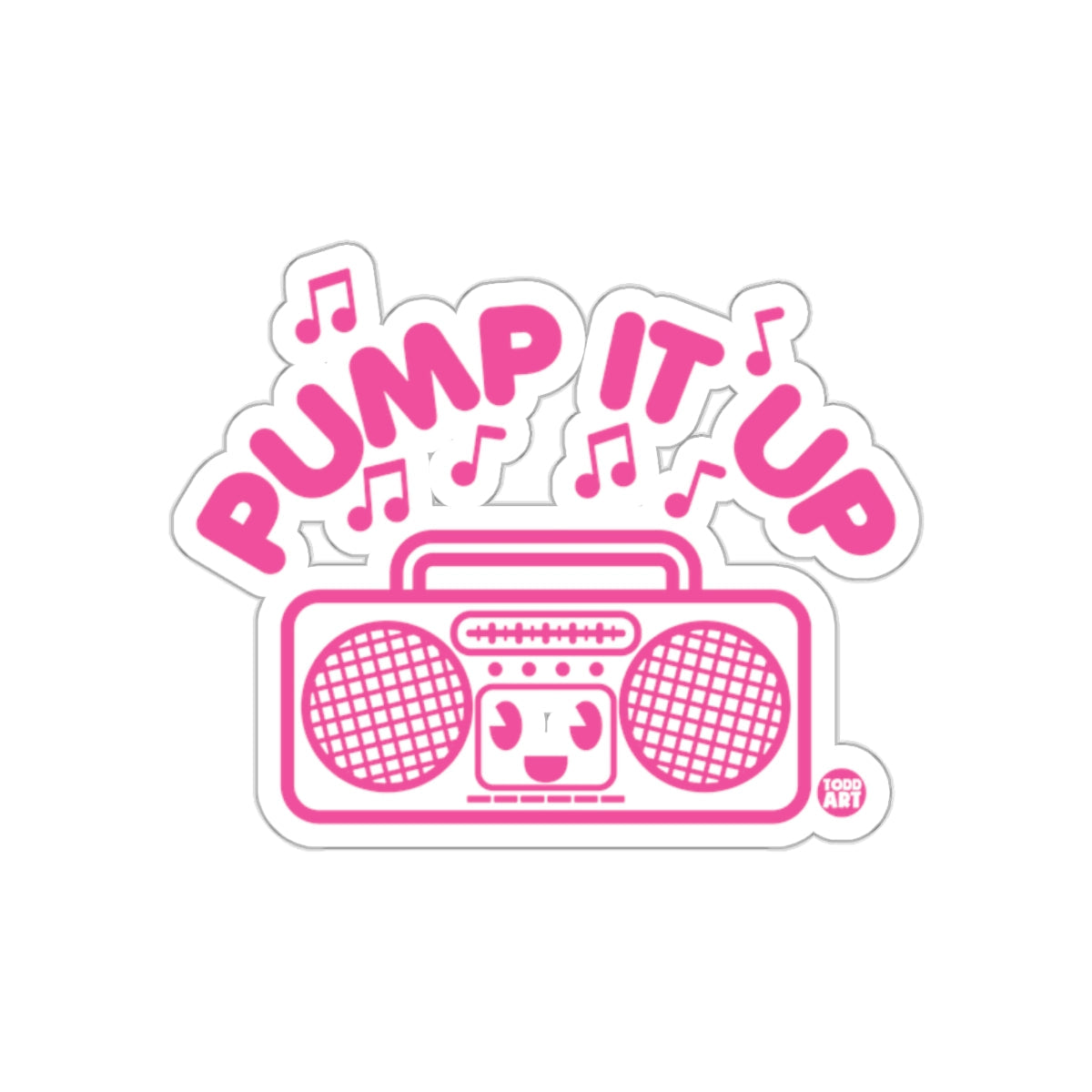 Pump It Up Boombox With Music Notes Illustrated sticker