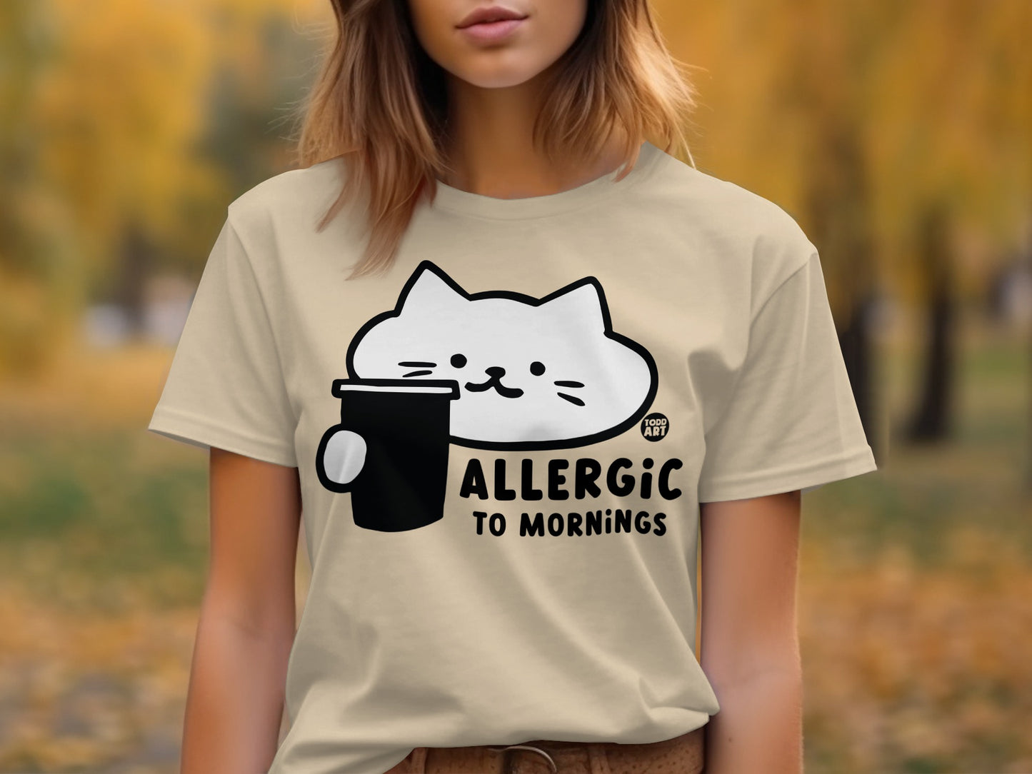 Adorable Cat Allergic to Mornings Graphic T-Shirt