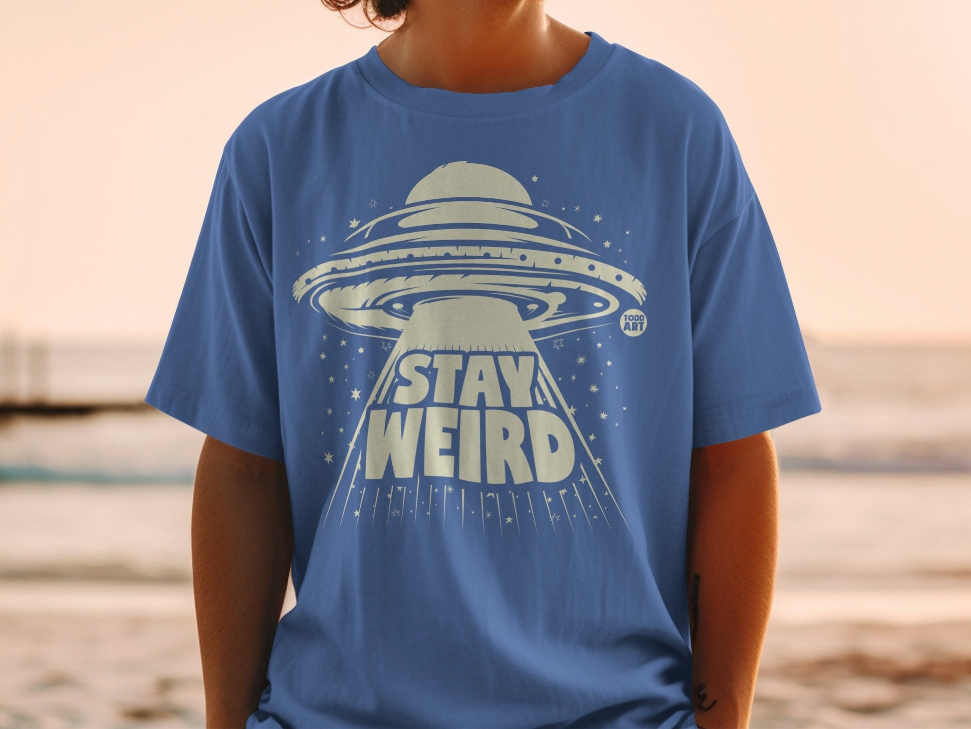 Stay Weird UFO Design Graphic Art T-Shirt