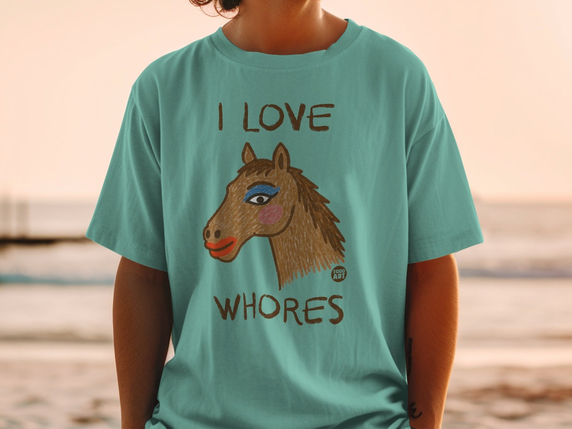I Love Whores Funny Horse Print T-shirt