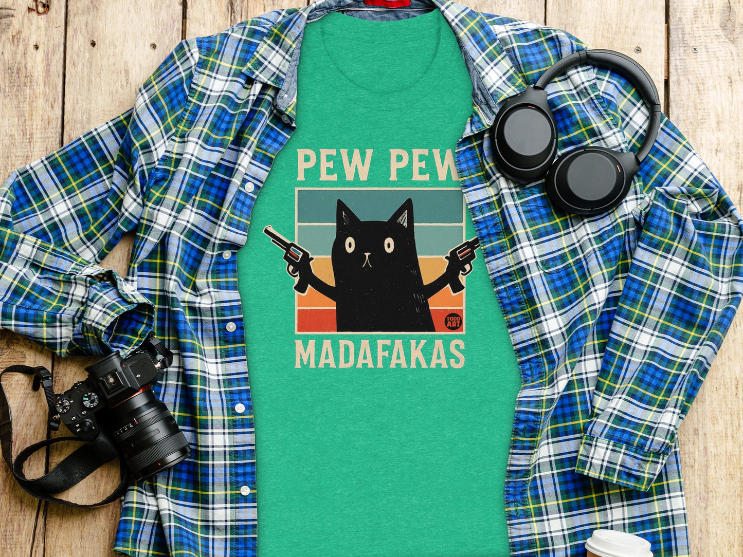 Pew Pew Madafakas Cat With Guns Graphic Shirt