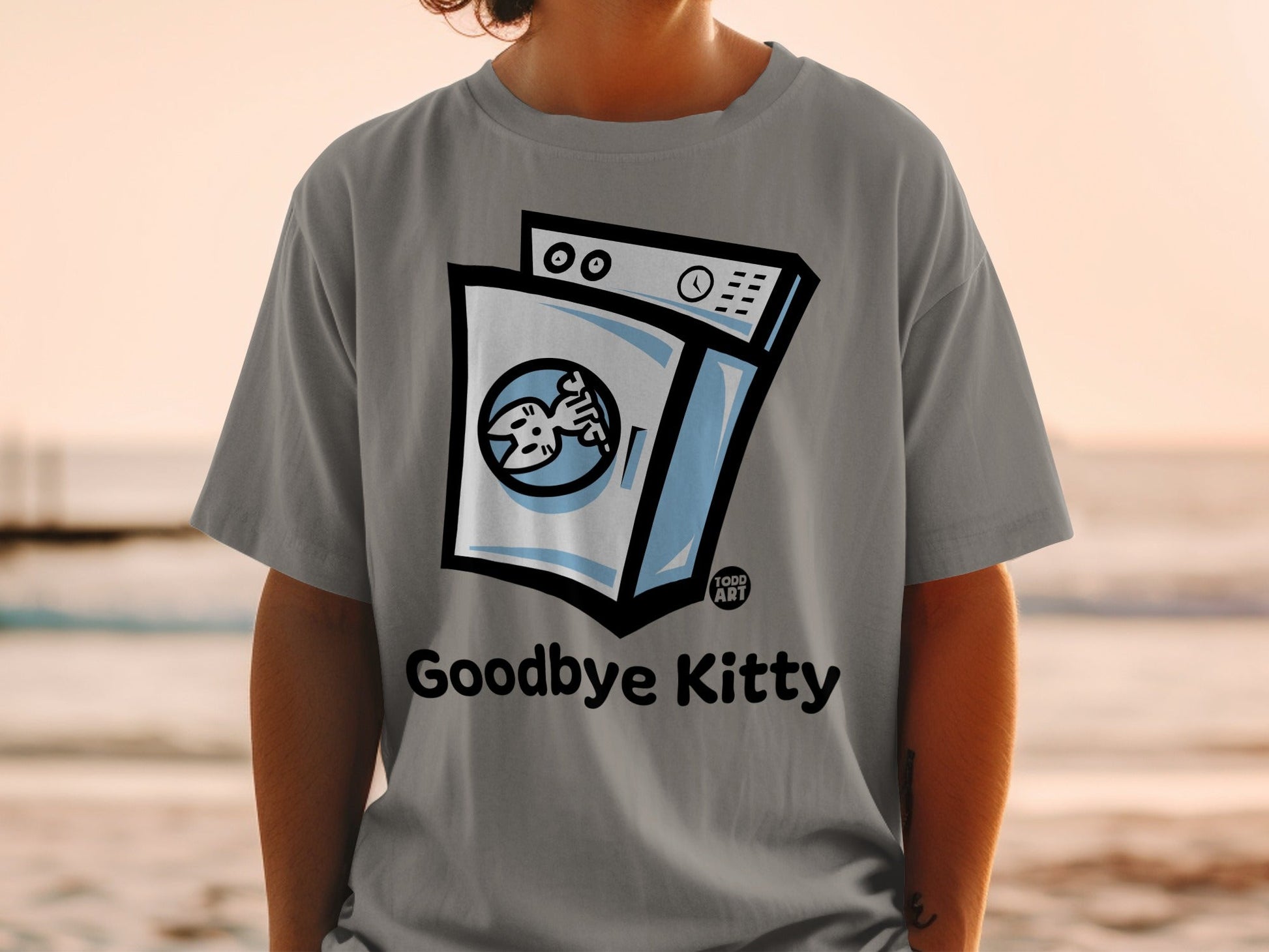 Goodbye Kitty Graphic Tee with Laundry Machine Design