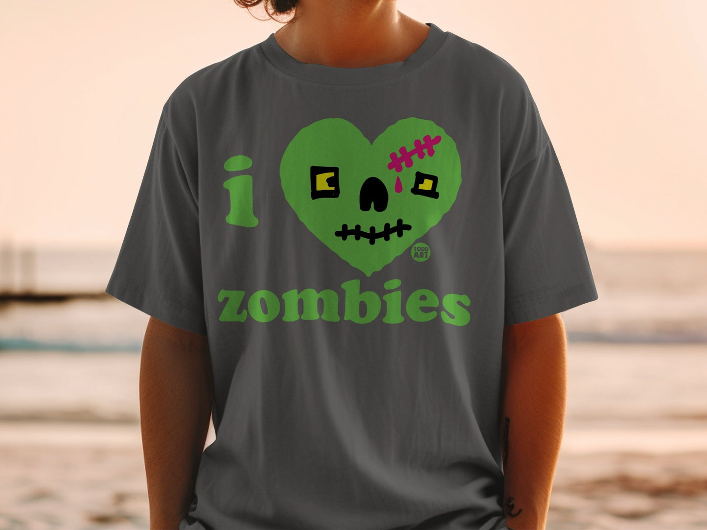 I Love Zombies Graphic T-shirt with Cute Skull Design