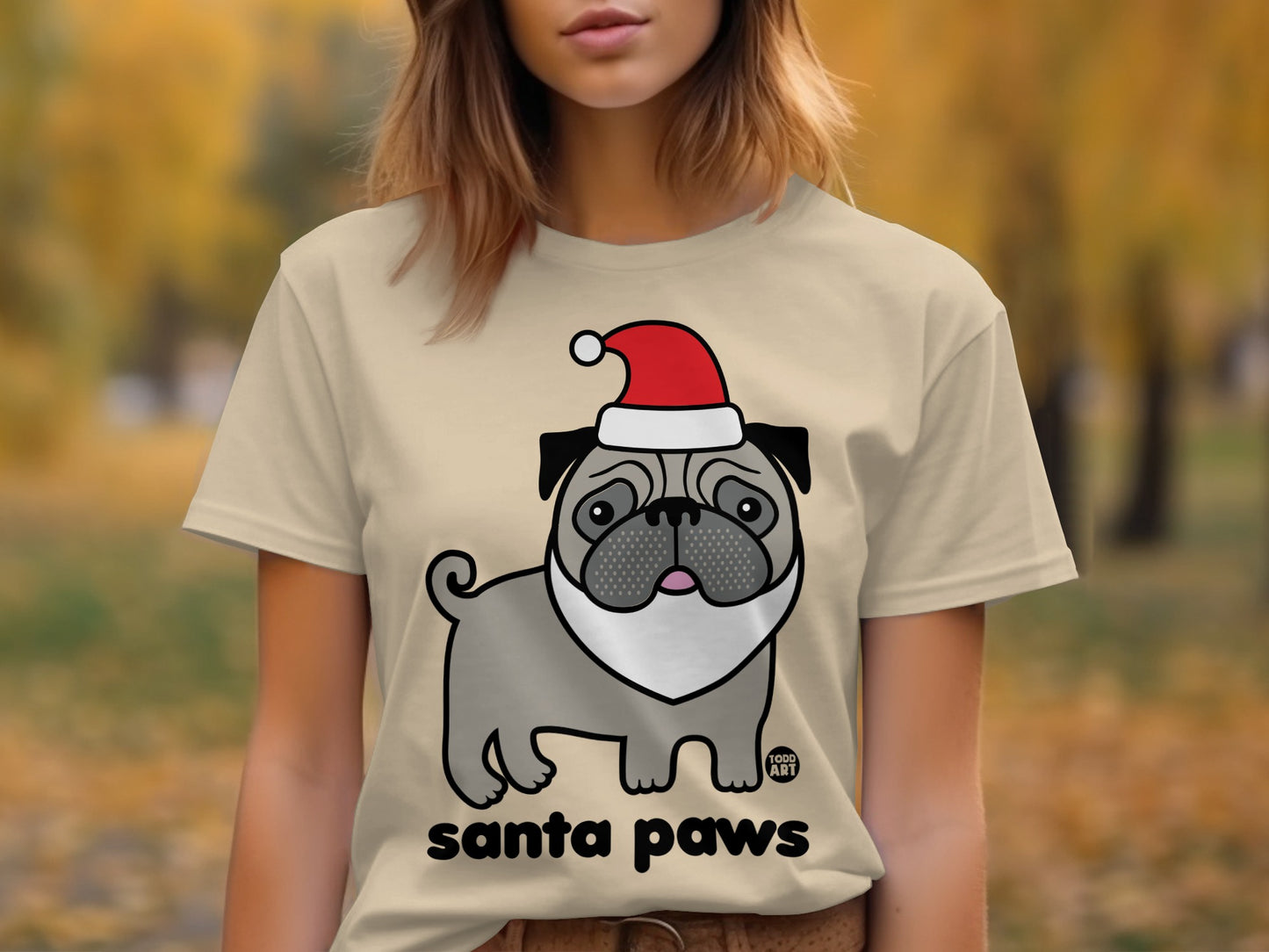 Santa Paws Pug with Santa Hat Graphic T-shirt