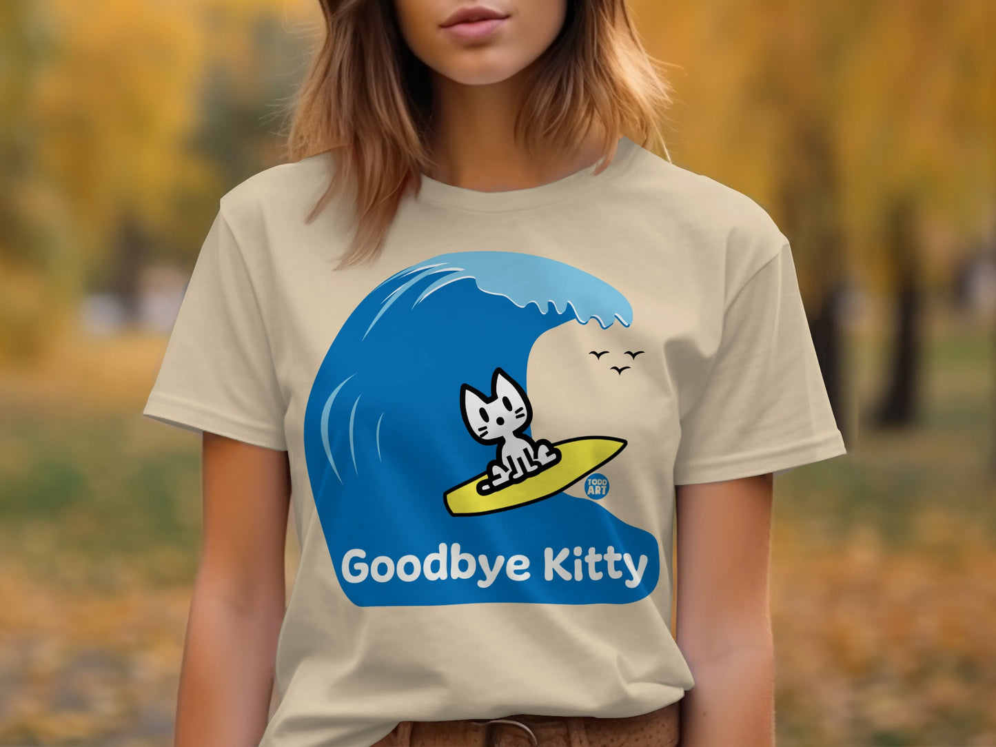 Goodbye Kitty Cute Surfing Cat Graphic Tee