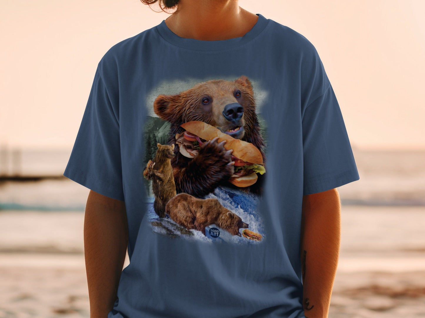 Funny Bear Eating Sandwich Graphic T-shirt