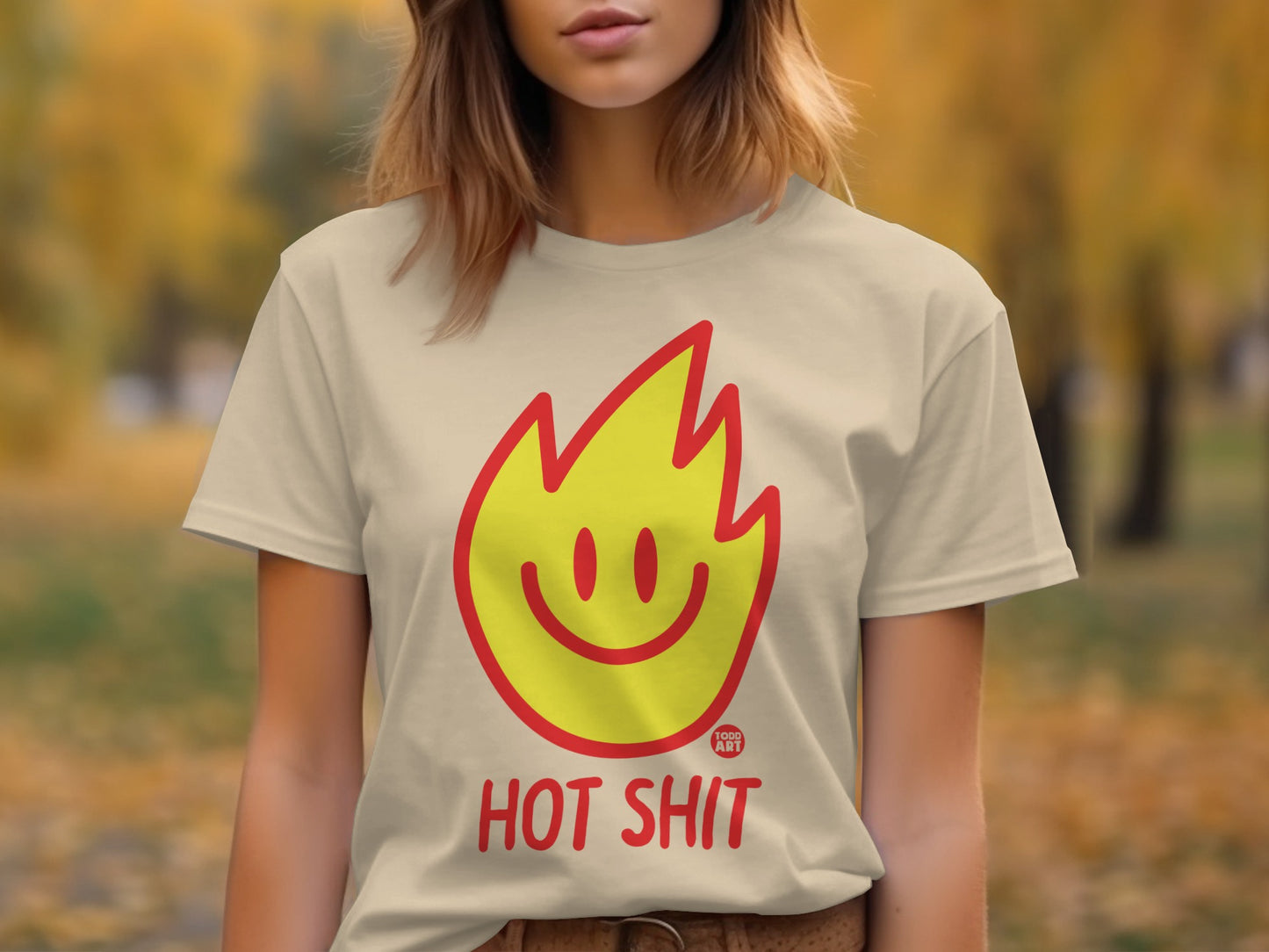 Smiling Flame Graphic Hot Shit Cool T-Shirt