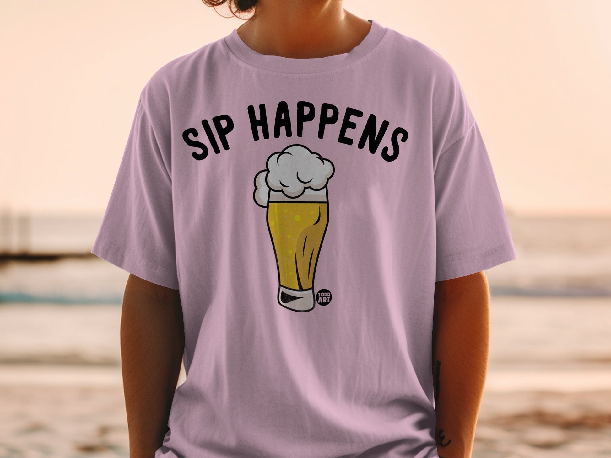 Humorous Sip Happens Graphic Tee for Casual Wear