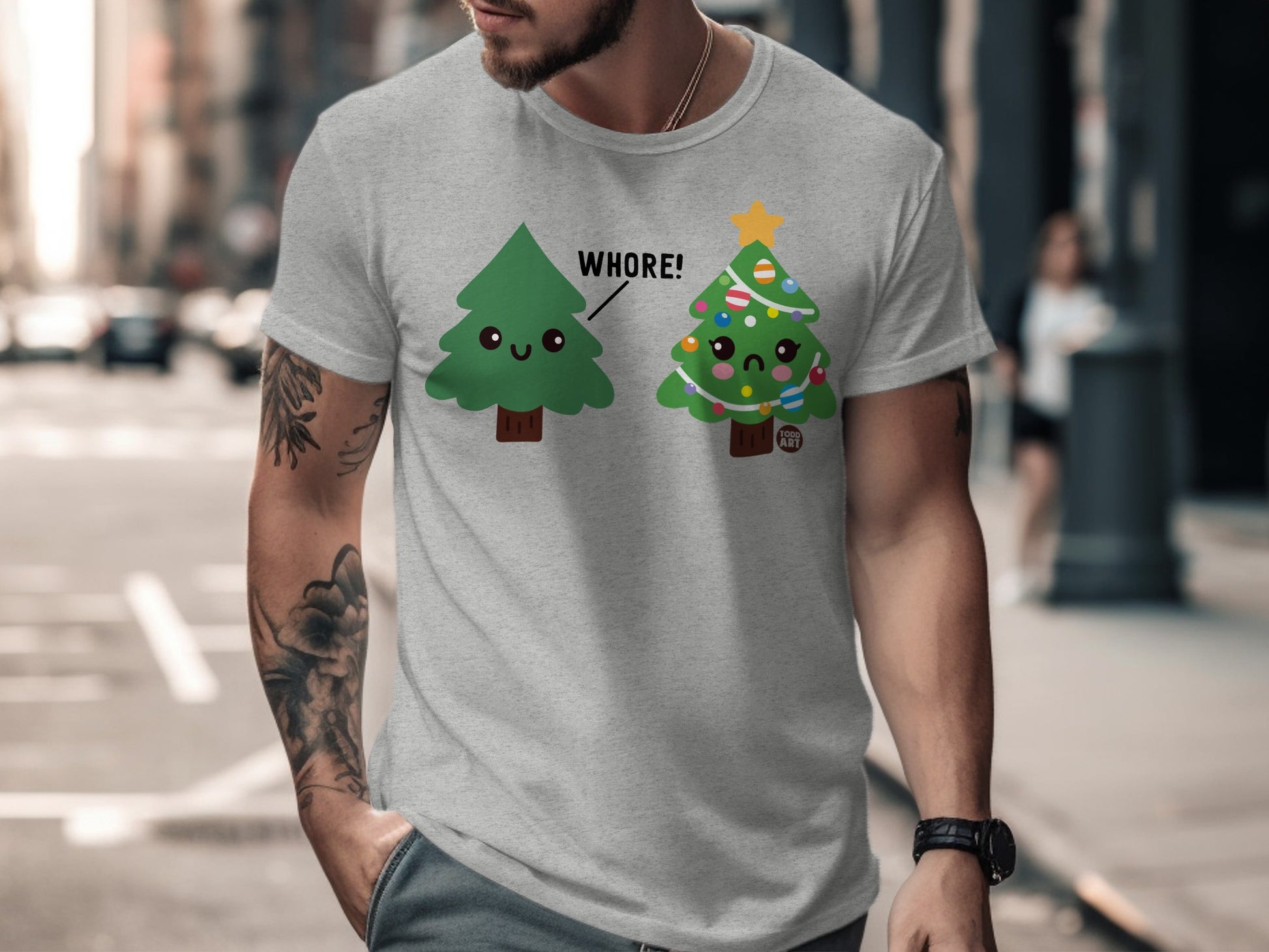 Funny Christmas Trees Graphic Tee with Humor