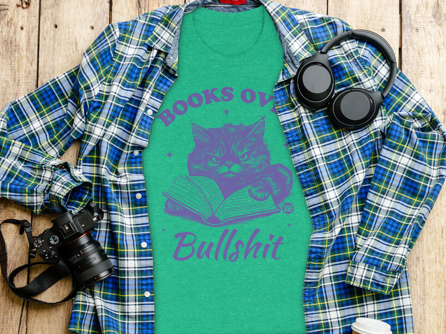 Books Over Bullshit Cat Graphic T-Shirt