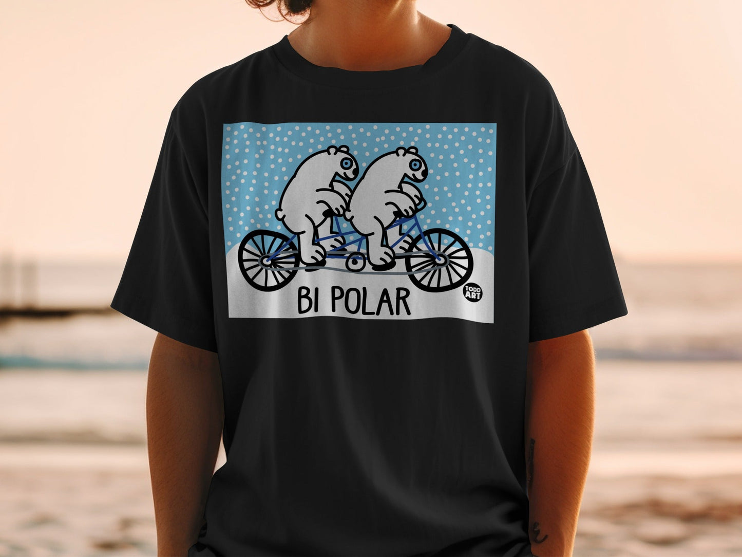 Funny Polar Bears on Bicycle Graphic T-Shirt