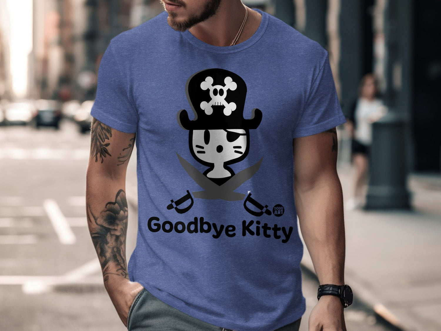 Goodbye Kitty design with pirate hat on t-shirt