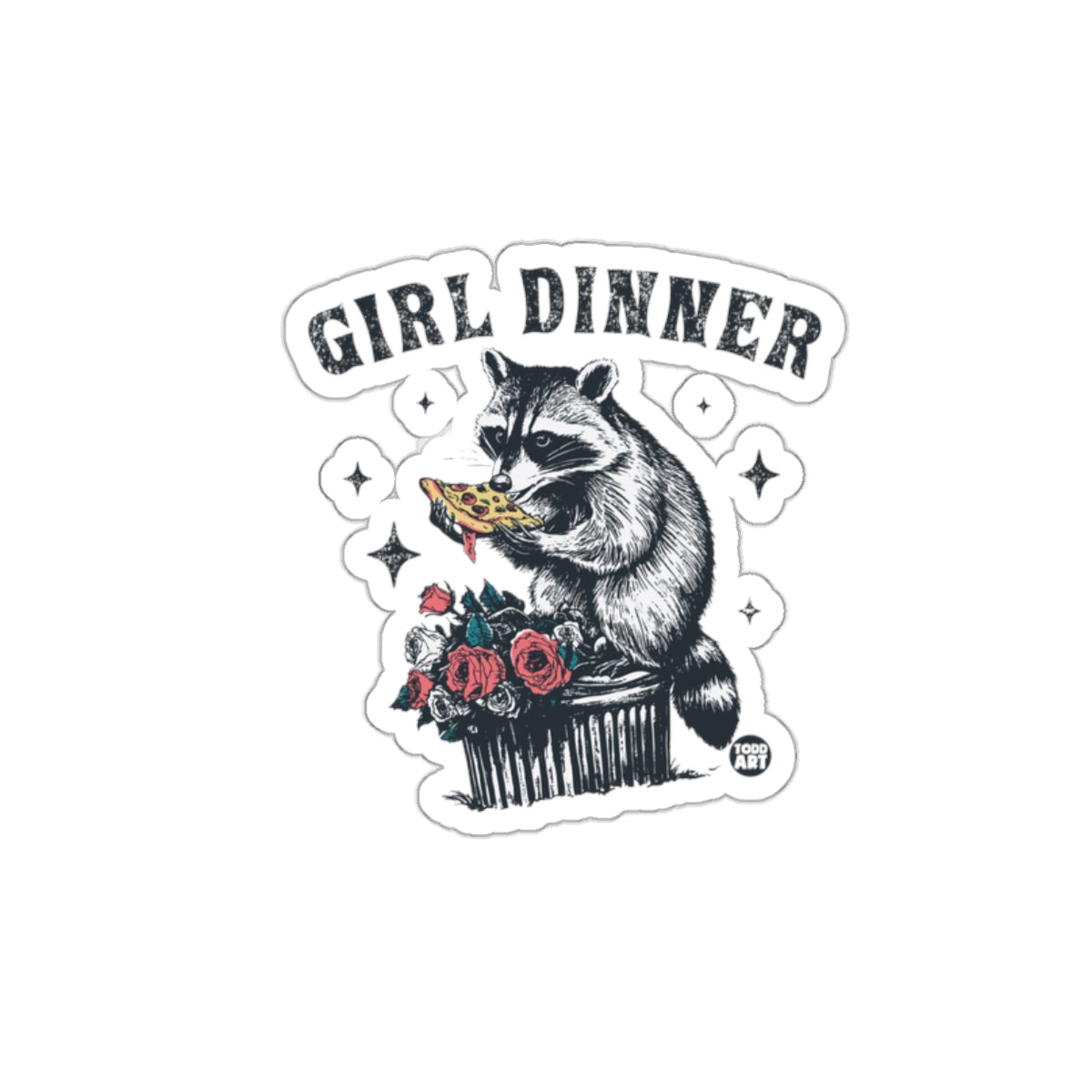 Raccoon Girl Dinner Pizza Roses Todd Art Design sticker
