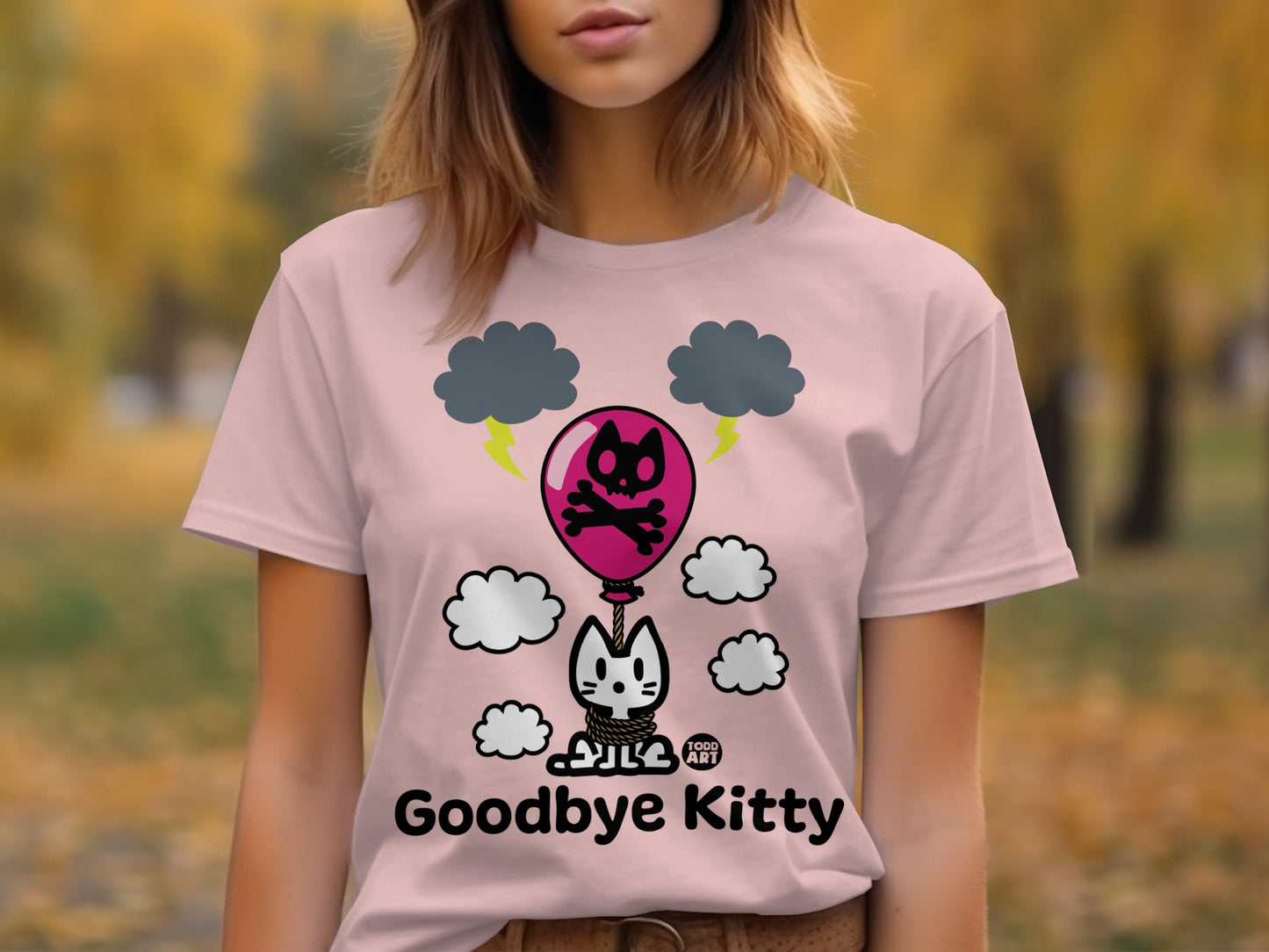 Pink Goodbye Kitty with Balloon Design T-shirt
