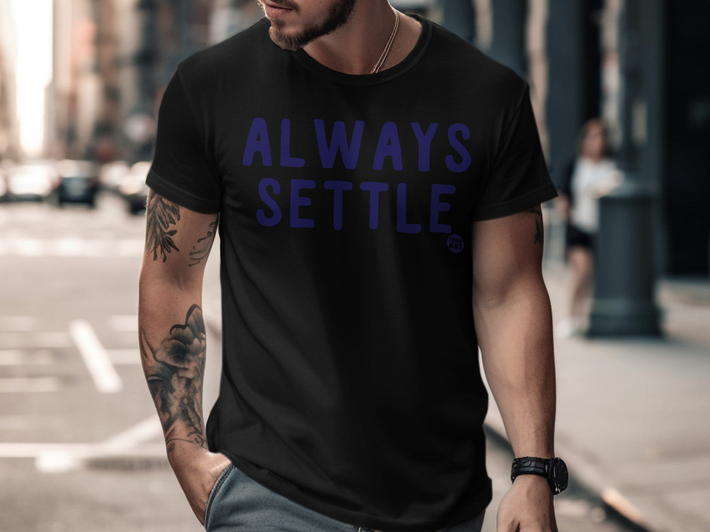 Always Settle Graphic Tee Shirt with Bold Text