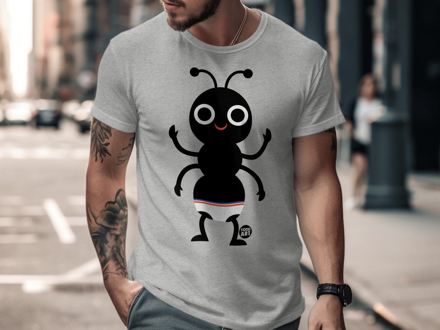 Playful Cartoon Ant Character Graphic T-Shirt Design