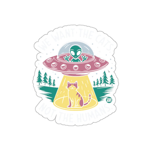 Alien Abduction of Cat Humorous Sticker Design