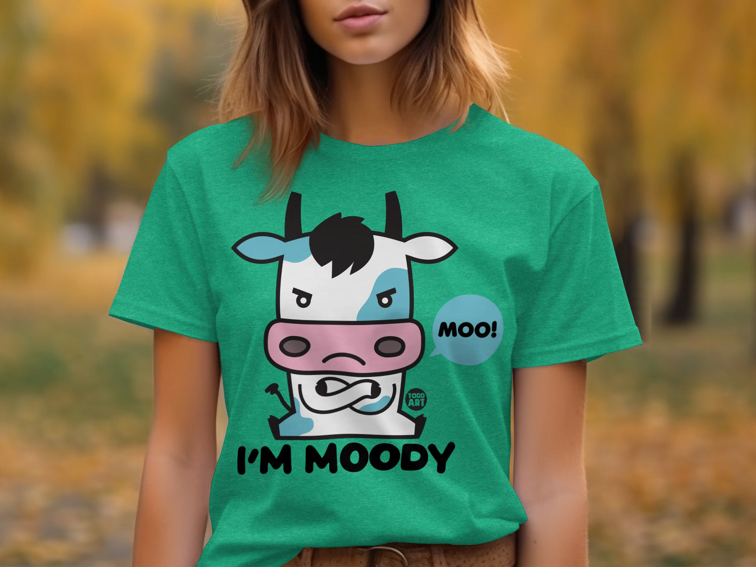 Moody Cow Cartoon Graphic Tee Shirt