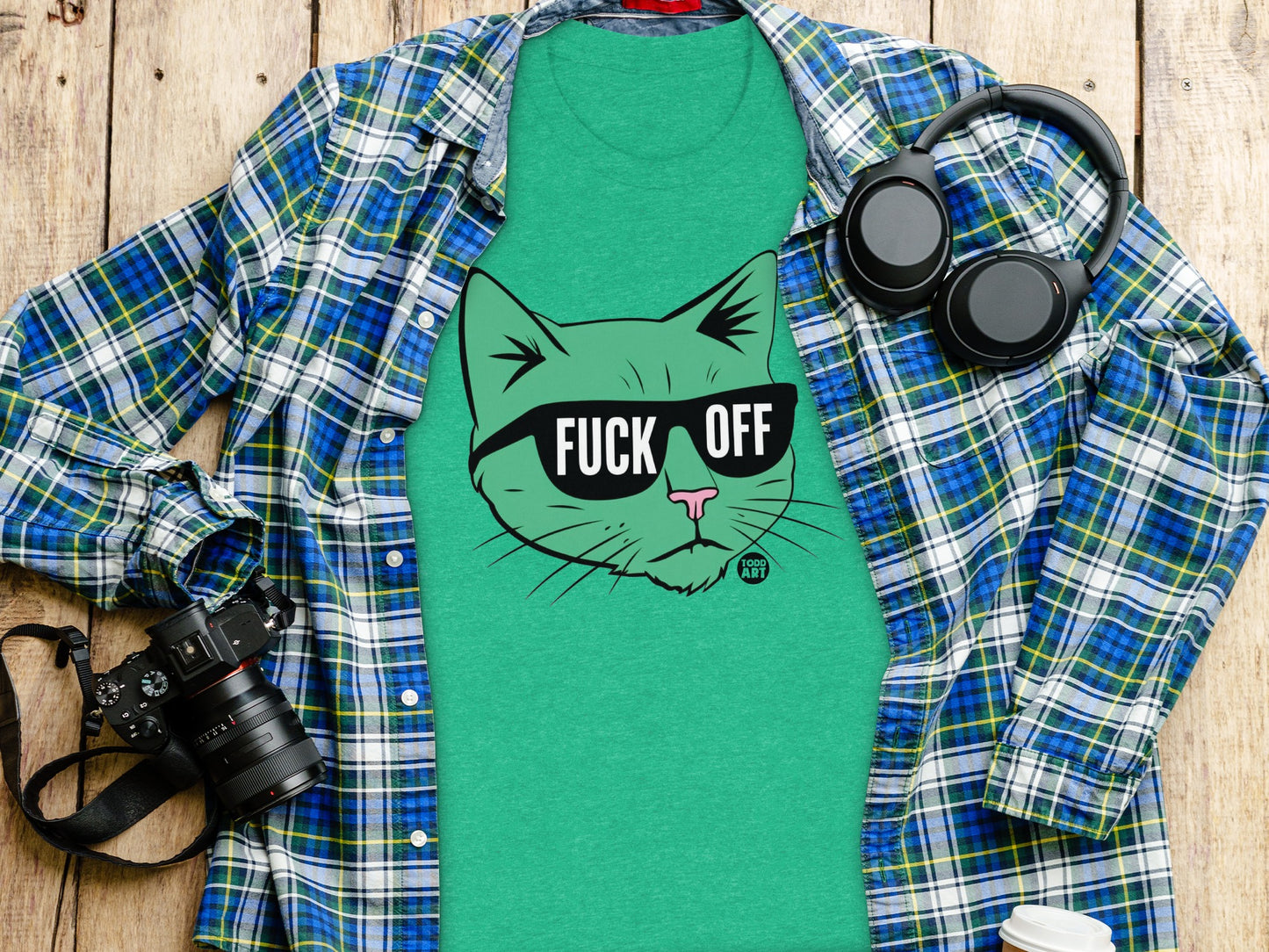 Fuck Off Cat in Sunglasses Graphic Shirt