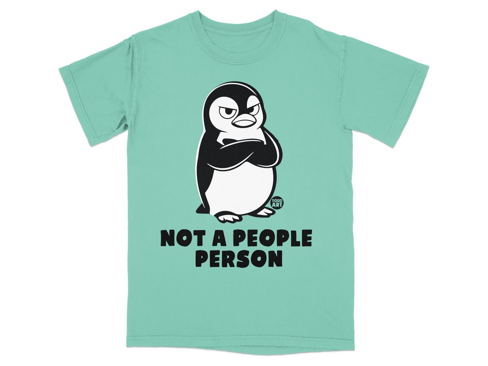 Penguin with arms crossed and text "Not a people person".