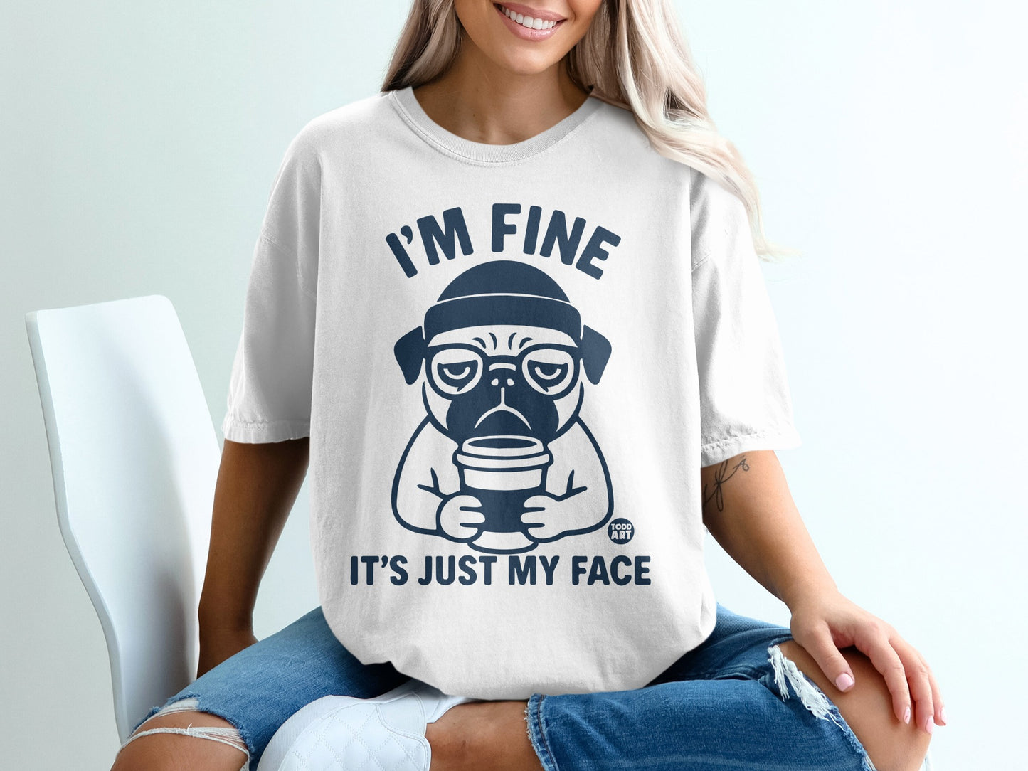 I'm Fine It's Just My Face Funny Pug Graphic T-Shirt Product