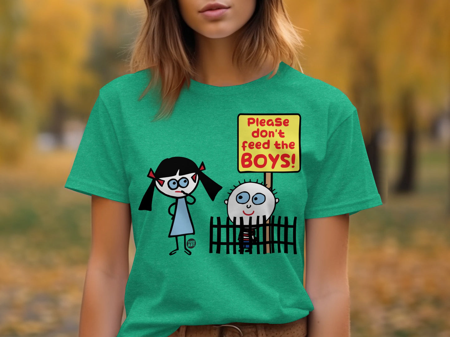Please Don't Feed The Boys Cartoon Print T-shirt