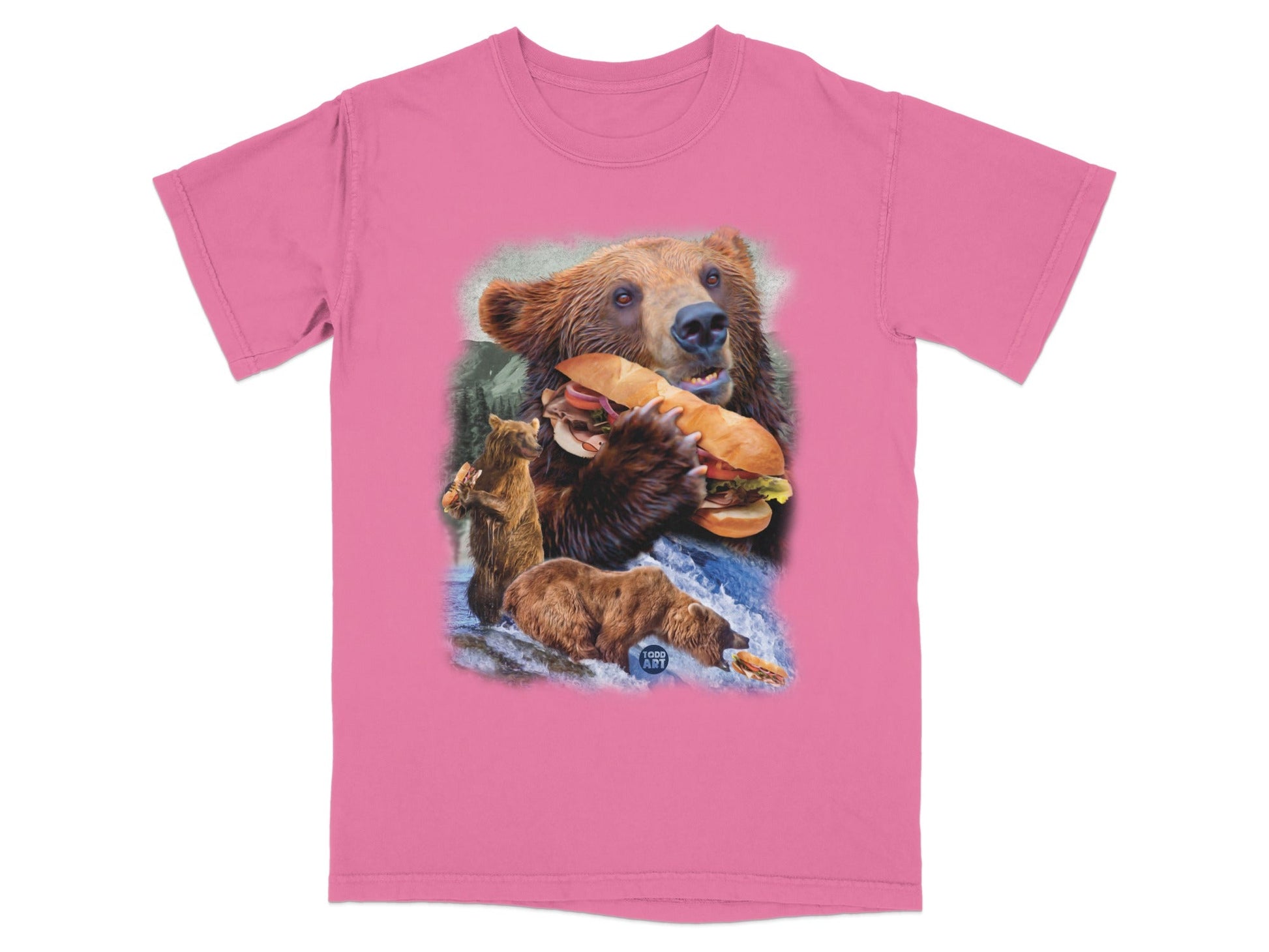 Bear Eating Sandwich Artistic Design T-Shirt