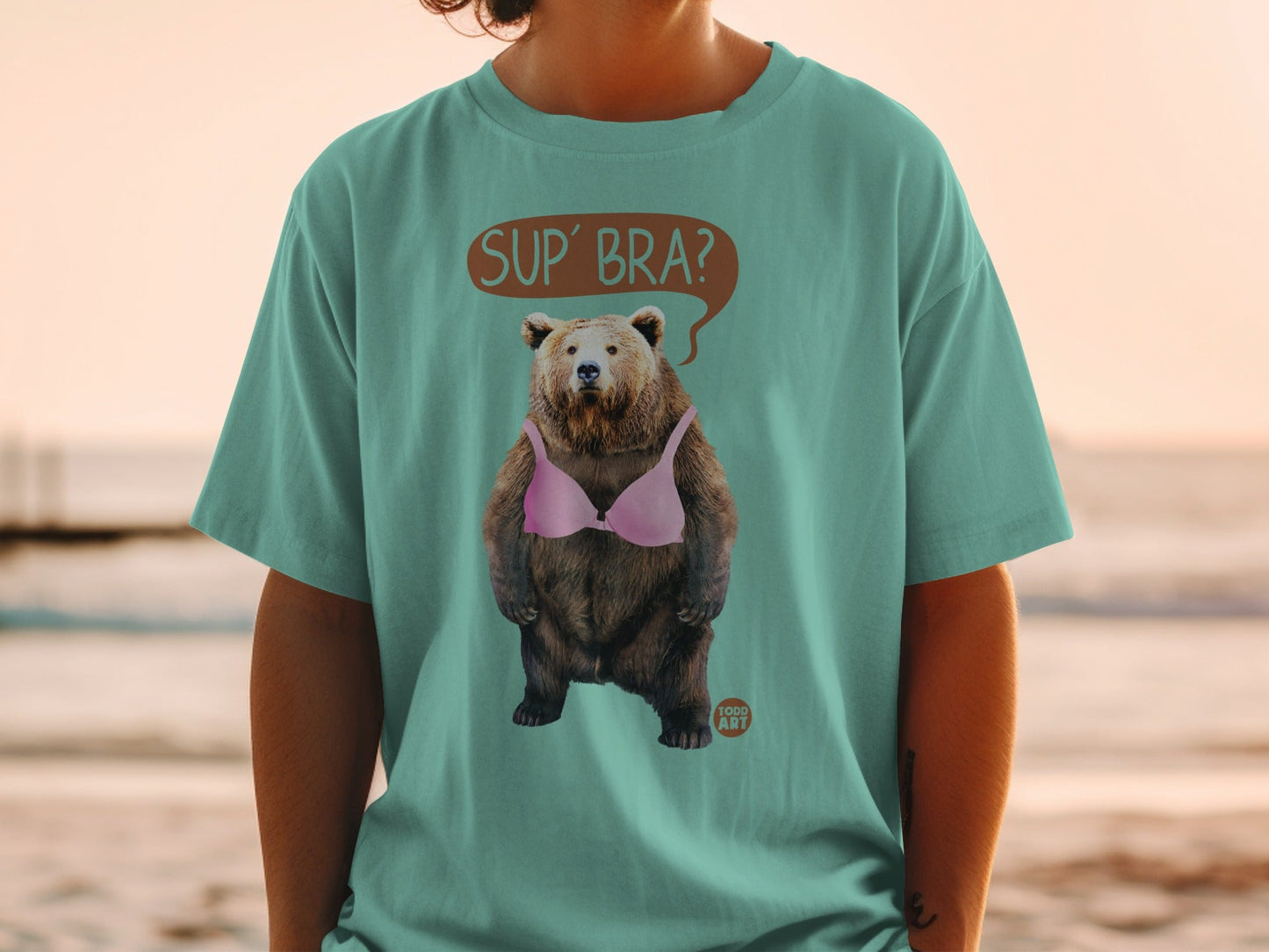 Funny Sup' Bra Bear Graphic Tee Shirt