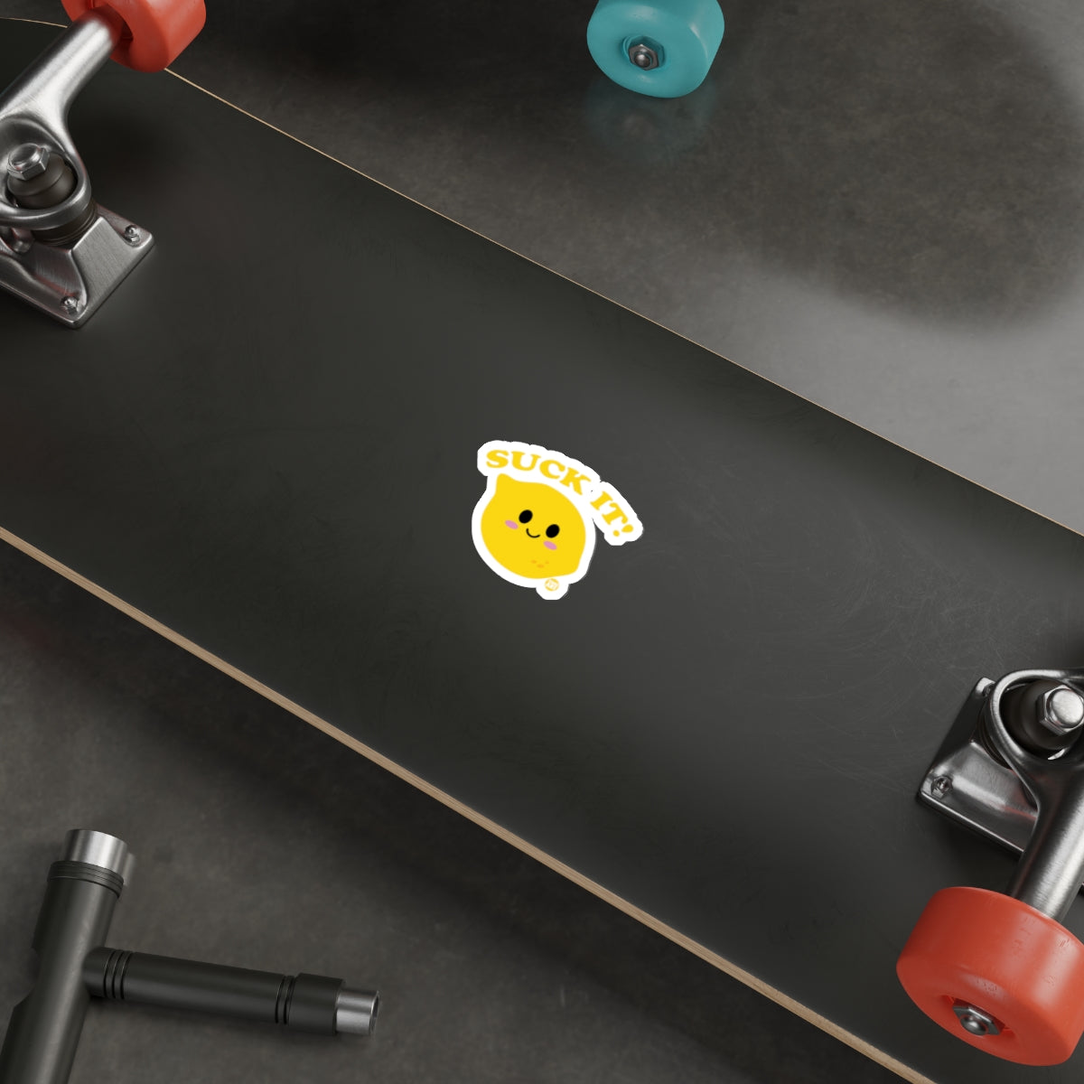 SUCK IT! Cute Smiley Face Sticker on Skateboard Sticker