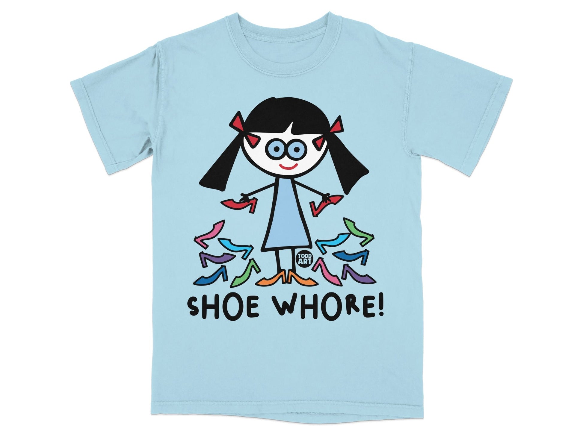 Fun Cartoon Girl with Shoes Graphic T-Shirt