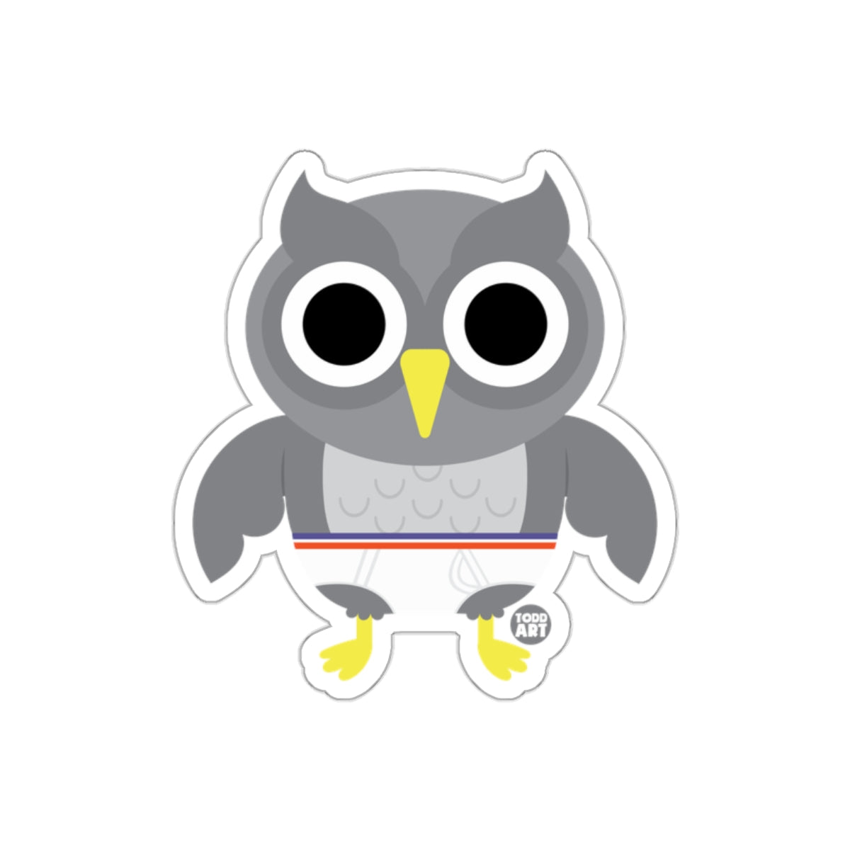 Gray Cartoon Owl Character Sticker for Kids Decor
