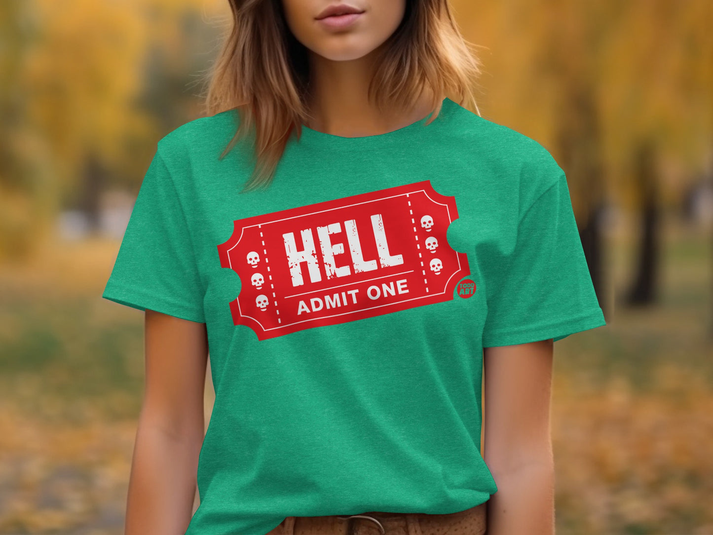 Hell Admit One Skull Ticket Graphic Tee Shirt