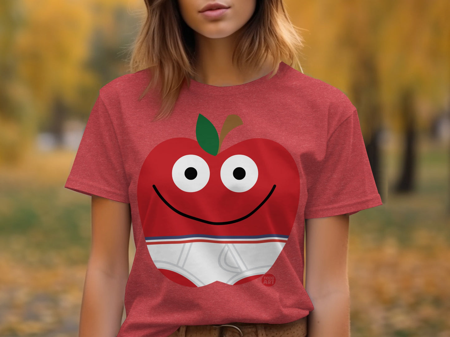 Smiling Red Apple Graphic Tee Casual Outfit