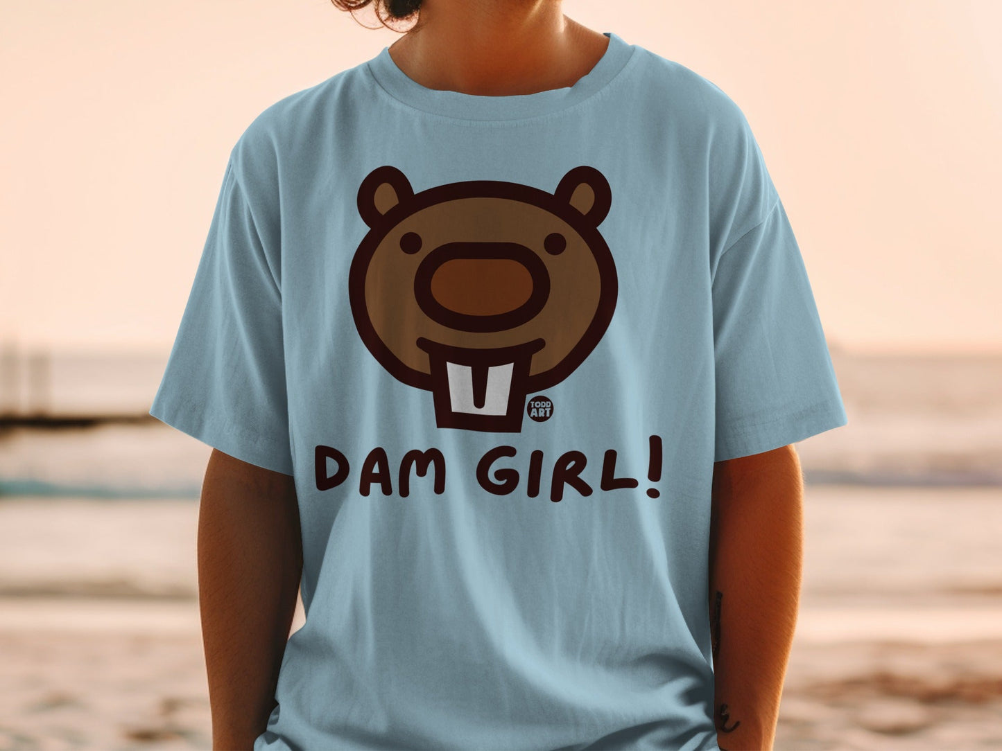 Dam Girl Cartoon Beaver Design T-Shirt Product