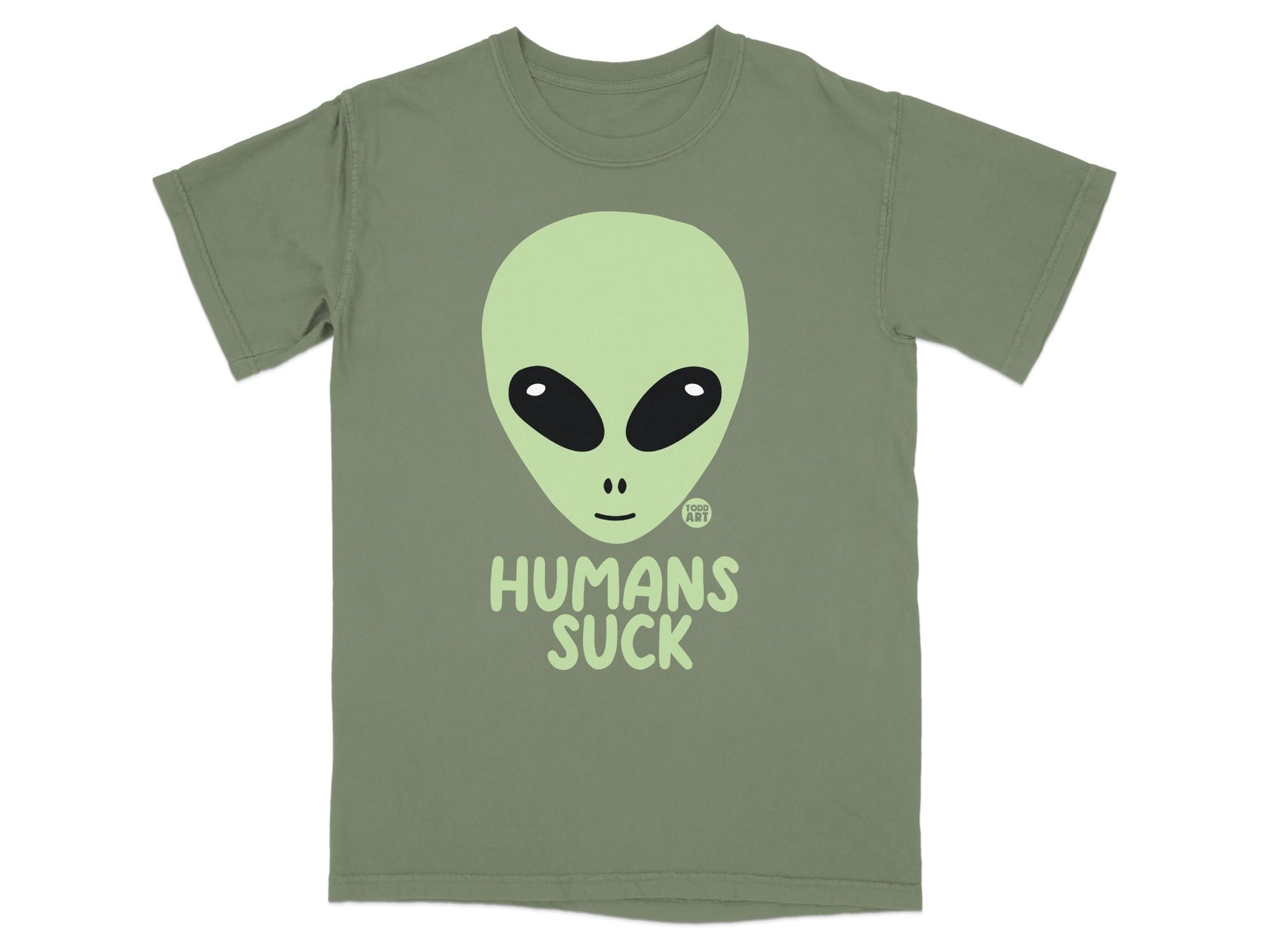 Alien Head Design with Humans Suck Print T-shirt