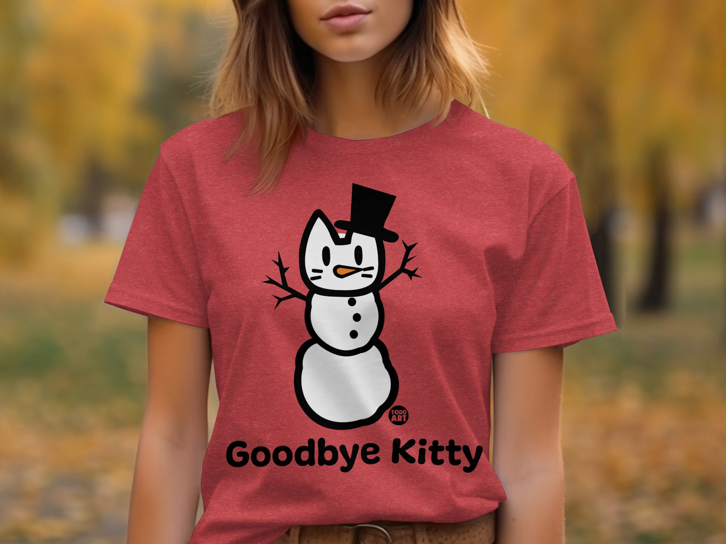 Goodbye Kitty Snowman Funny Graphic T-Shirt