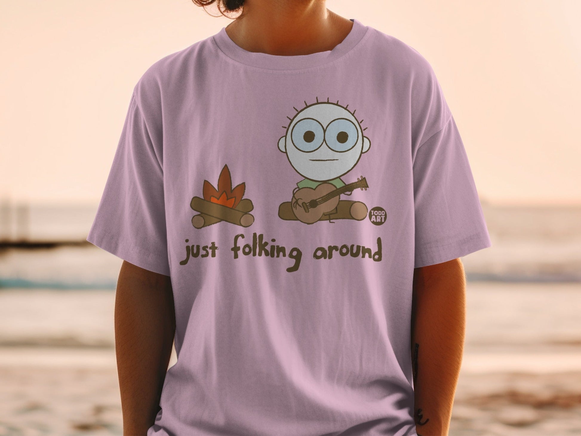 Just Folking Around Cute Cartoon Campfire Theme Shirt