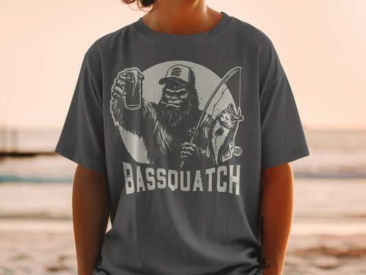 Bassquatch Drinking and Fishing Graphic T-Shirt