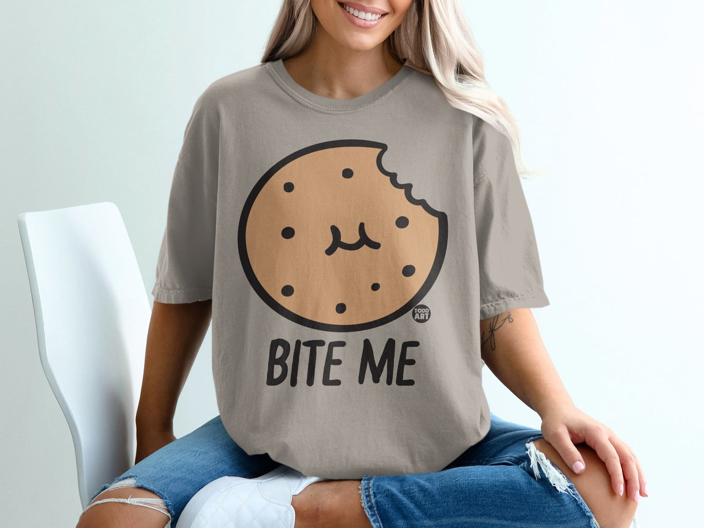 Bite Me Cookie Graphic Fun Casual Wear Shirt