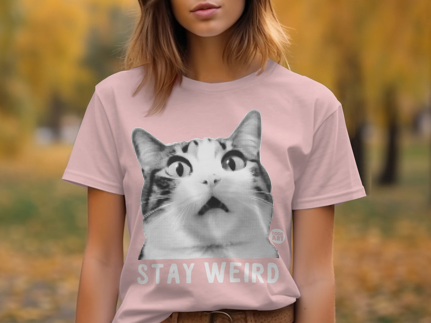 Stay Weird Cat Graphic Shirt with Unique Design
