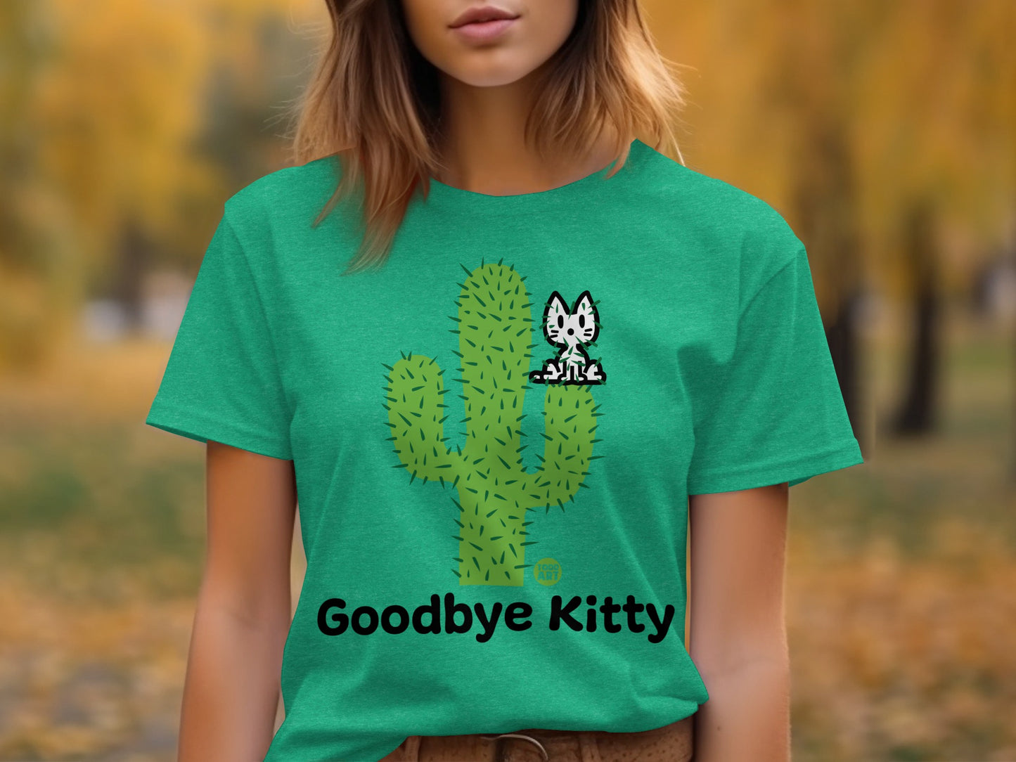Goodbye Kitty Green Graphic Tee for Casual Look