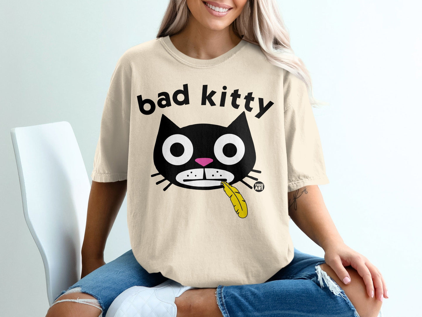 Bad Kitty Graphic Tee Cute Novelty Cat Design Shirt