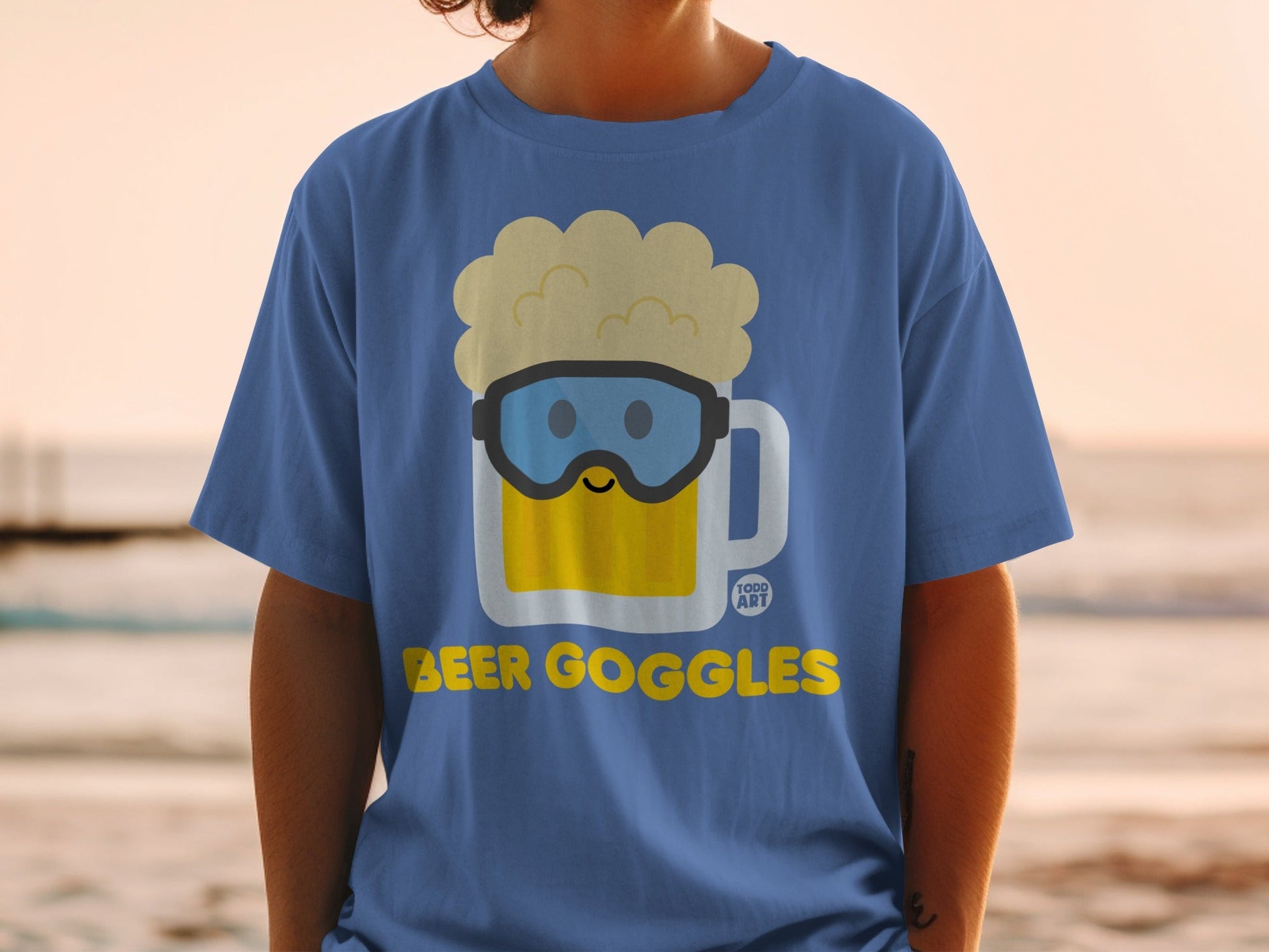 Fun Beer Goggles Cartoon Graphic T-Shirt for Beer Lovers