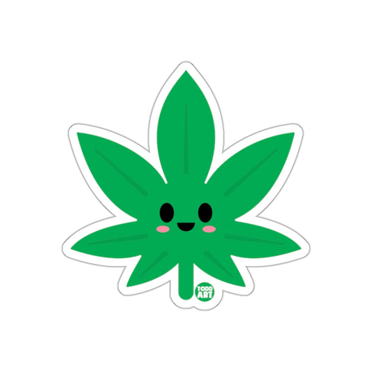 Happy Cartoon Leaf Sticker with Cute Face Design