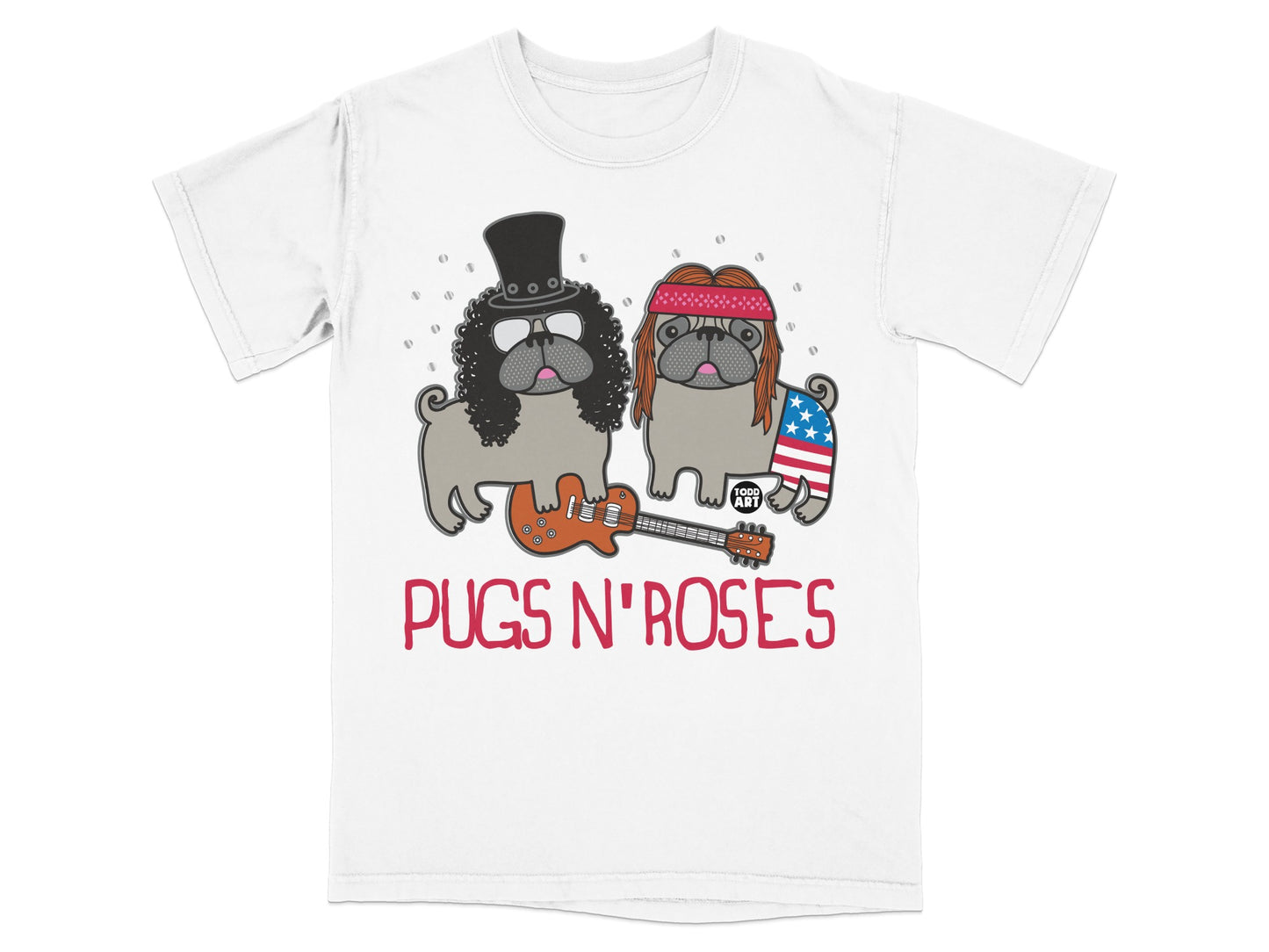 Pugs N' Roses Graphic T-Shirt Funny Dog Music Tee